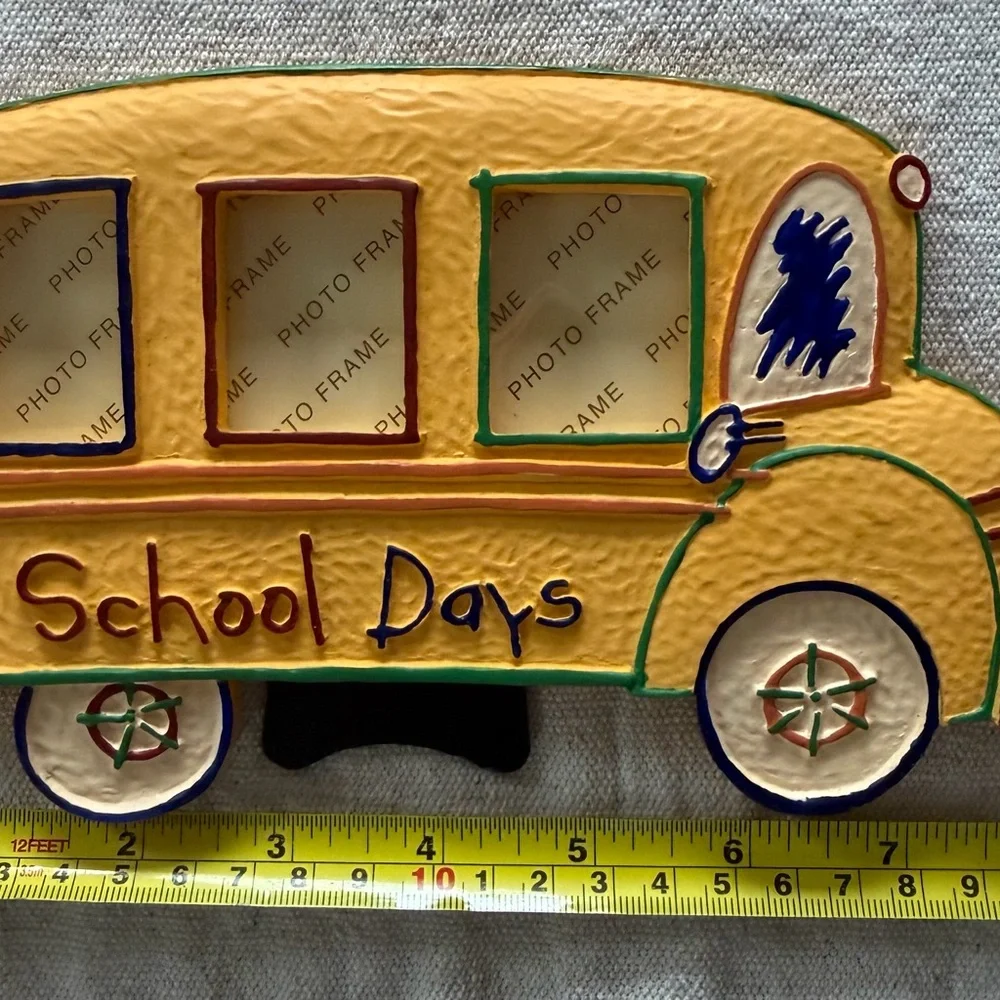 Vintage Yellow School Bus Photo Frame School Days 3 Opening K-12 Resin Tabletop